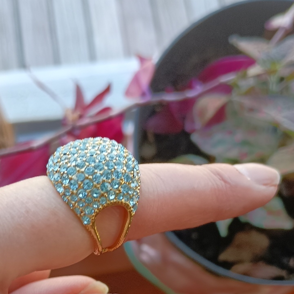 Gold Plated Blue Crystal Dome Statement Ring